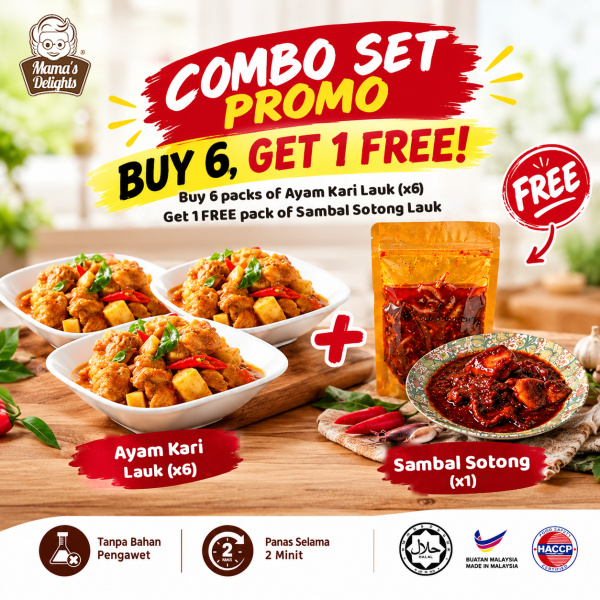 [COMBO PROMO LAUK SET] Buy 6 Ayam Kari Lauk, Get 1 FREE Sambal Sotong Lauk